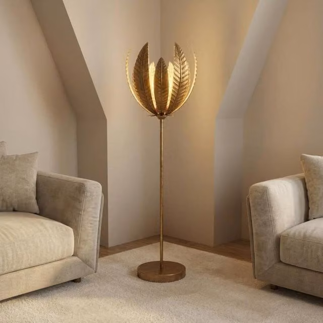 Garden Greatness Botanica Gold Leaf Standing Lamp in Beige and Gold/Brass