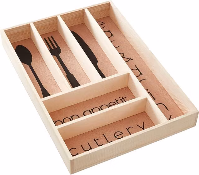 Orsina Wooden Cutlery Tray with Compartments, Brown and Beige