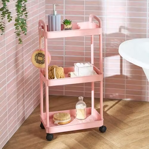 OHS 3 Tier Rolling Storage Trolley in Pink