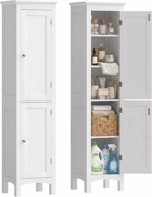 FORGEVIO Modern Slim Tall Bathroom Storage Cabinet in White