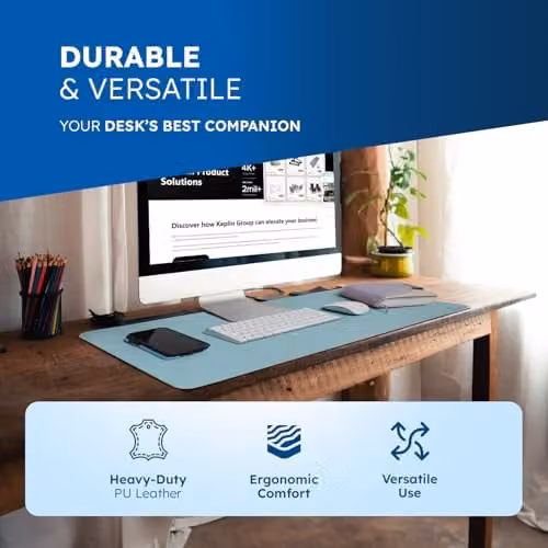 Desiretech Reversible PU Leather Desk Mat, Waterproof, Blue and Silver, W: 80 cm x D: 40 cm – 5