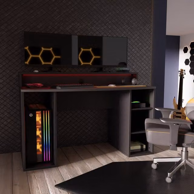 Furniture To Go Tezaur Modern Gaming Desk in Black