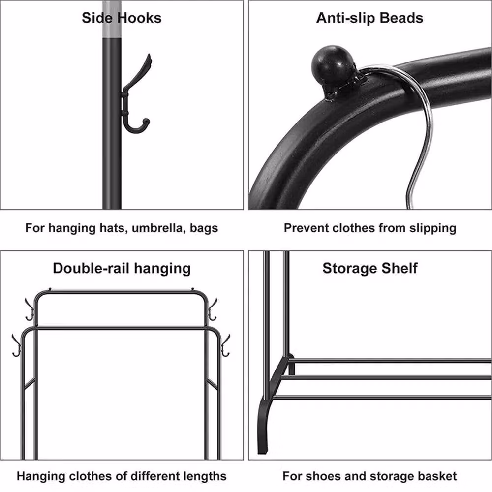 EONLION Heavy Duty Double Clothes Rail Hanging Rack Garment Display in Black – 3