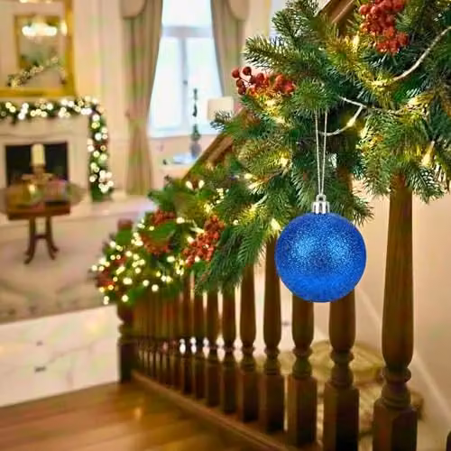 Shatchi Blue Glitter Christmas Bauble Ornament, Diameter: 20 cm – 7