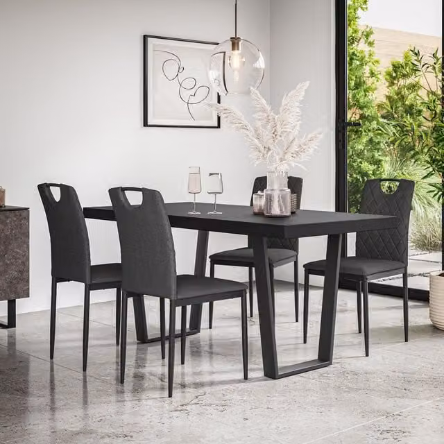 More4Homes Aria Dining Table and Monza Linen Dining Chair Set of 6 in Black and Charcoal – 1