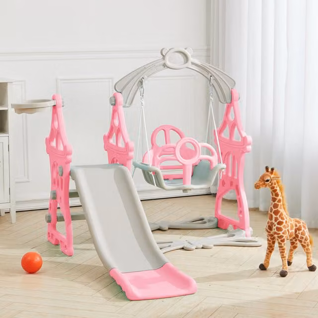 Livingandhome Toddler Swing and Slide Playset in Pink