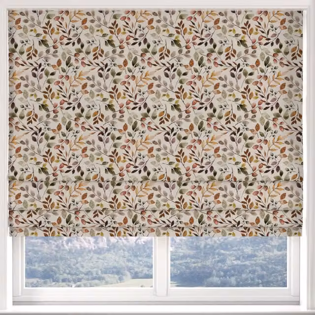 ANTE DECOR Lecco Made to Measure Blackout Roman Blind in Rust Floral Design