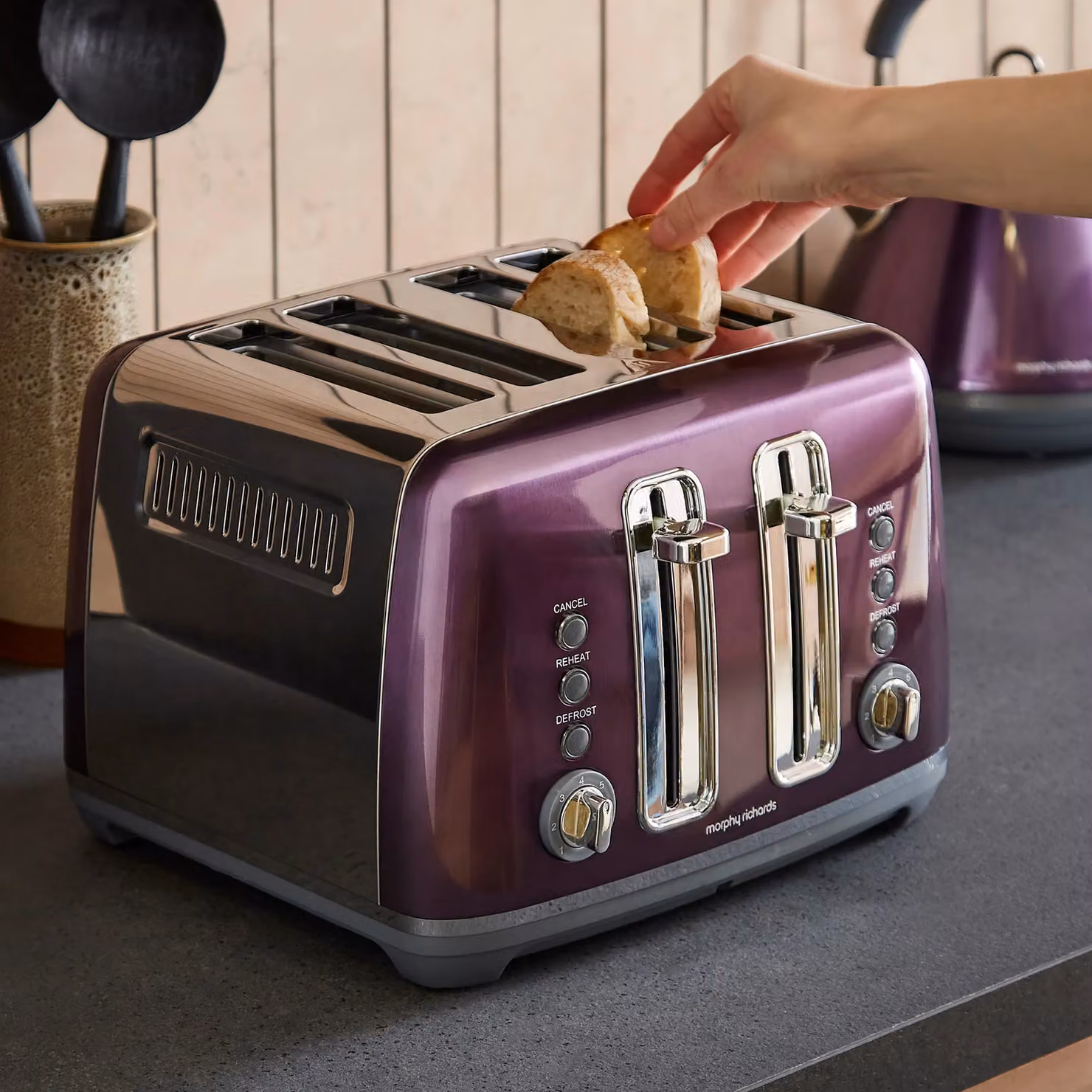 Morphy Richards Accents Metallic Kettle and Toaster Bundle in Purple – 3