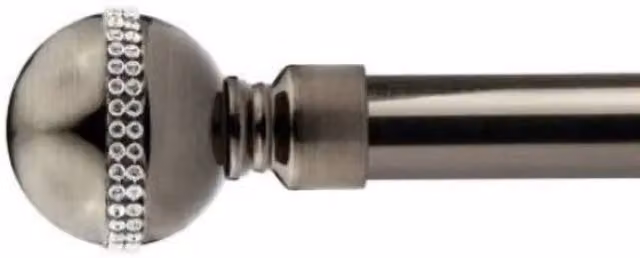 New Edge Blinds Bejeweled Extendable Eyelet Metal Curtain Pole Set in Black Silk, Width: 120 cm