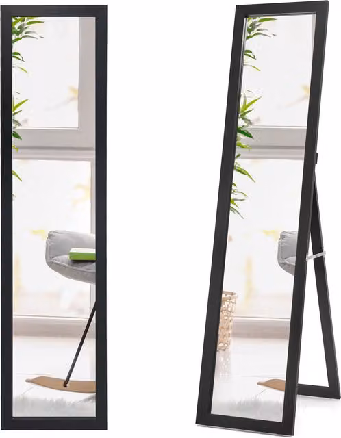 COSTWAY Minimalist Rectangular Full-length Freestanding Standing Mirror in Black