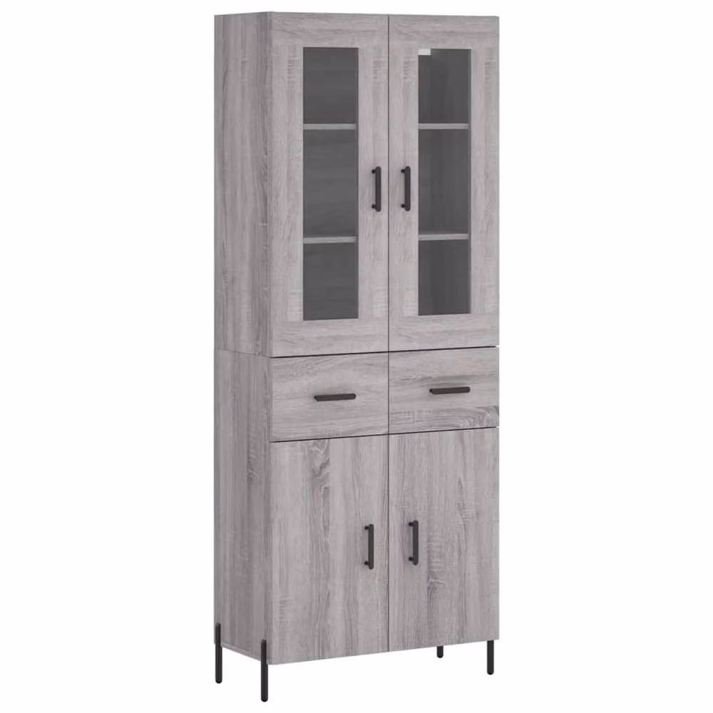 Berkfield Home Grey Sonoma Highboard with Glass Doors and Internal Shelves, W/D/H: 69.5 x 34 x 180 cm – 3