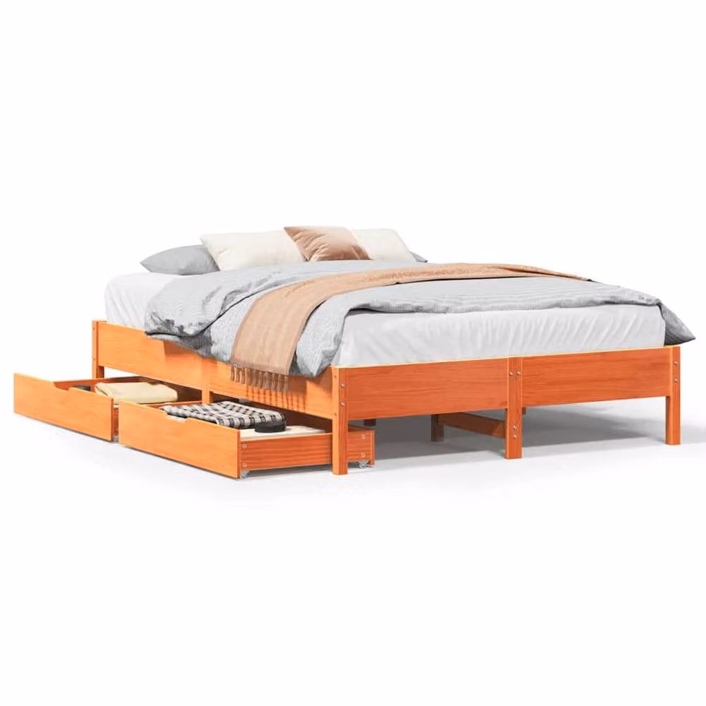 Berkfield Home Solid Wood Pine Bed Frame in Wax Brown, W/D/H: 140 x 200 cm – 2