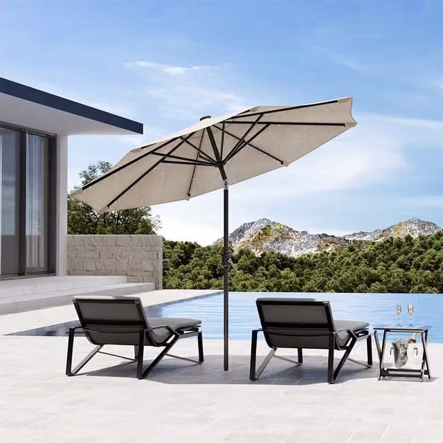 Komore Solar-Powered 24-LED Light Patio Parasol in Beige Polyester