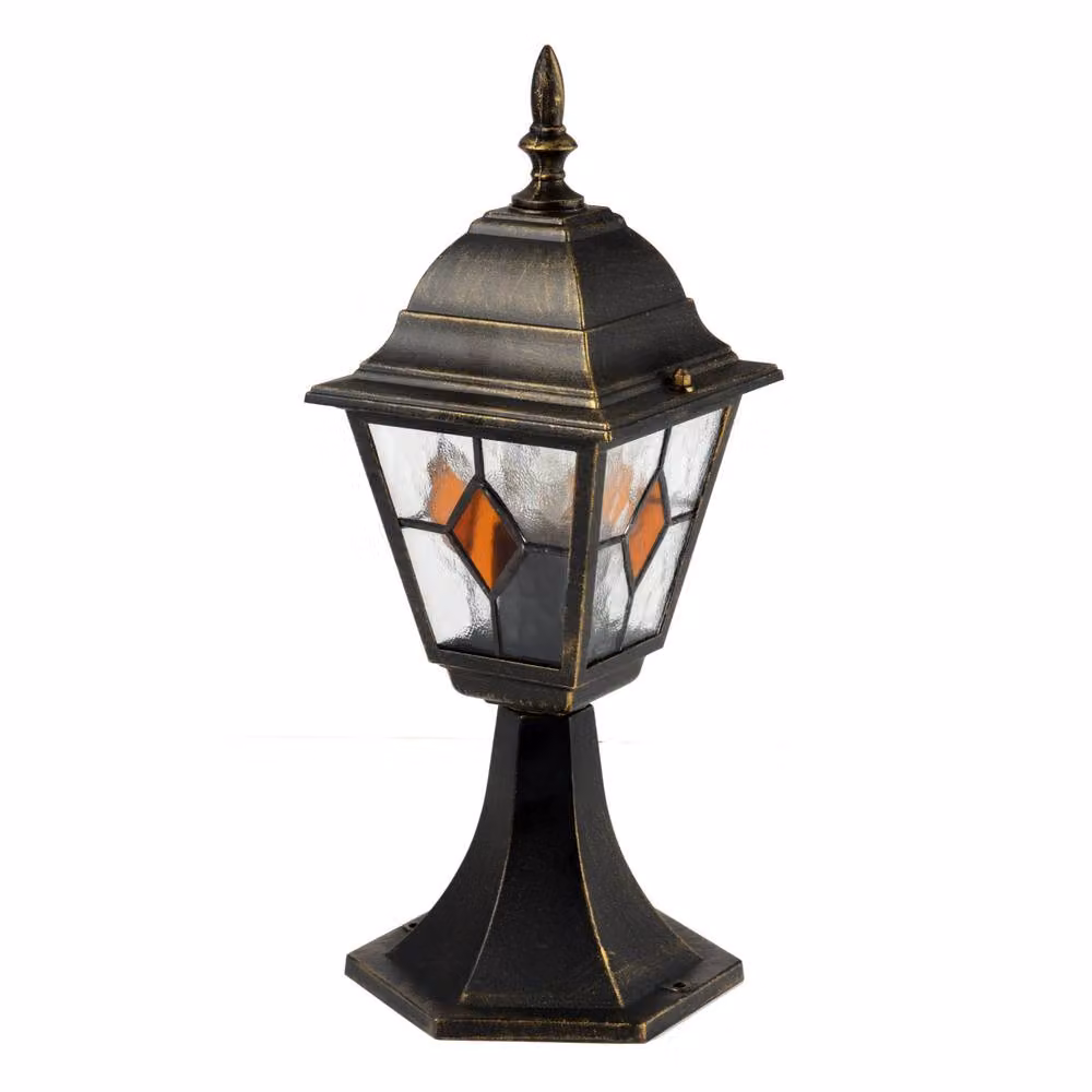 First Choice Lighting Set of 2 Black and Gold Brushed Metal Outdoor Lantern Pedestal Post Lights – 2