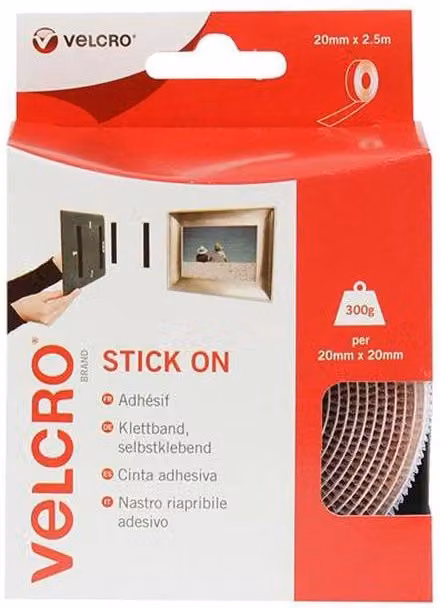 VELCRO Brand Double Sided Stick On Hook and Loop Self Adhesive Tape, White, Width: 20 mm, Length: 2.5 m – 6