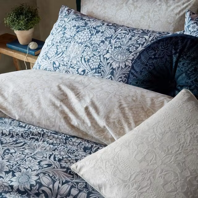 William Morris At Home Sunflower Housewife Reversible Cotton Pillowcase Pair in Blue