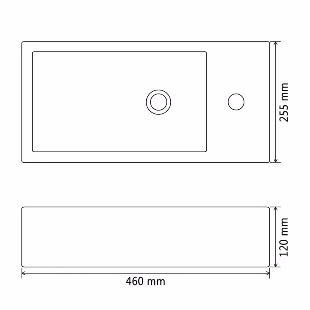 Berkfield Rectangular Ceramic Basin with Faucet Hole in Black, W: 46 cm, D: 25.5 cm, H: 12 cm – 4