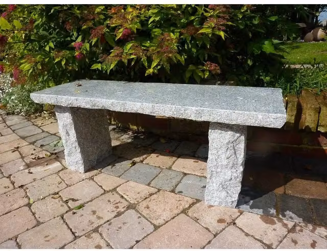 Buttercup Farm Rustic Straight Garden Bench in Grey Granite Stone, W/D: 30 cm x 100 cm