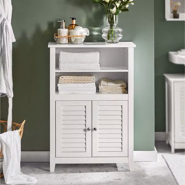 SoBuy Modern White Lacquered Bathroom Cabinet with Hinged Doors and Internal Shelves