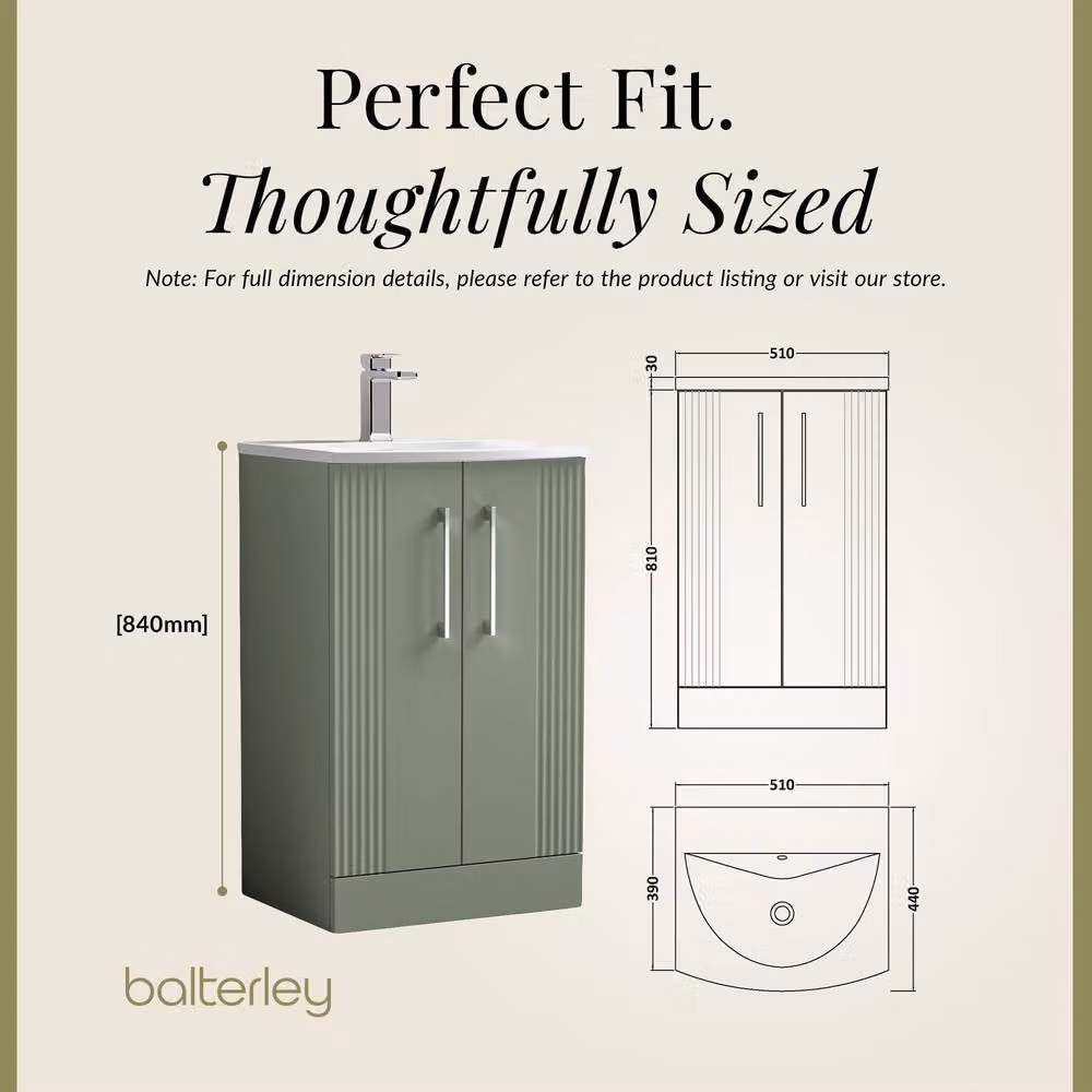 Balterley 2 Door Floor Standing Bathroom Vanity Unit with Curved Basin, Satin Green – 4