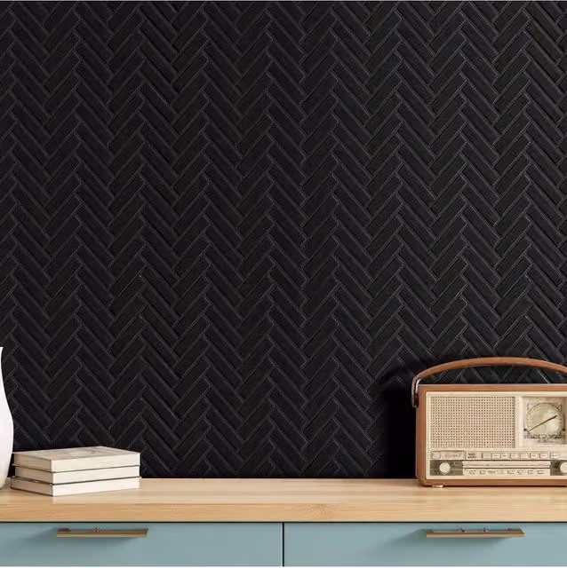 Living and Home 10-Piece Black 3D Herringbone Self-Adhesive Geometric Wall Tile Stickers – 1