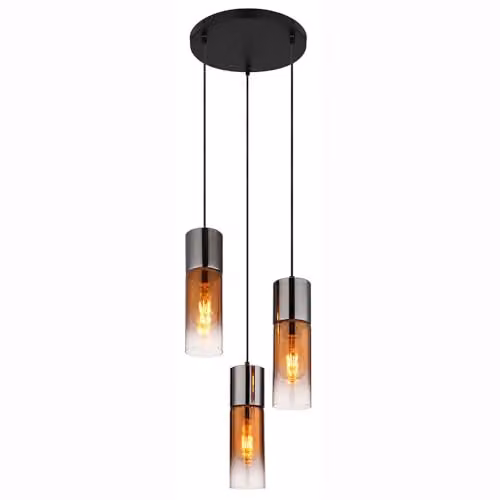 Globo Lighting Modern 3-Bulb Suspended Glass Pendant Lamp in Black and Copper, Height: 150 cm – 1