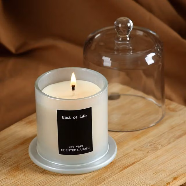 Lifeideas White Cloche Glass Smokeless Scented Tabletop Candle with Floral, Fruity and Fresh Notes