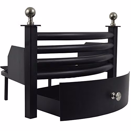 Fire Vida Laxton Solid Fuel Fireplace Grate Set in Black and Chrome Cast Iron with Ash Pan and Fire Front – 3