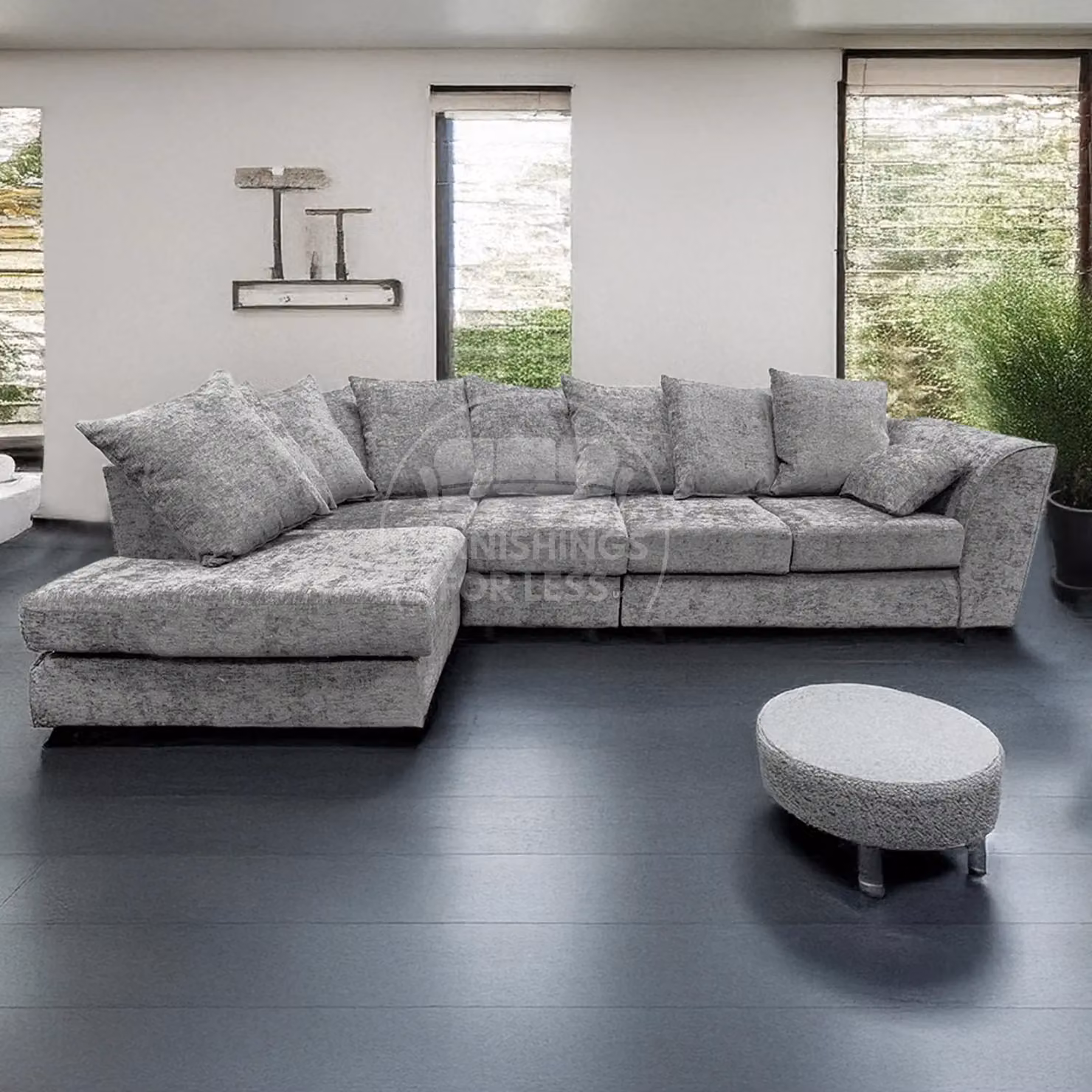 Furnishings For Less UK Monaco Chenille Fabric 5 Seater L Shaped Corner Sofa, Left Hand Facing, Light Grey – 3