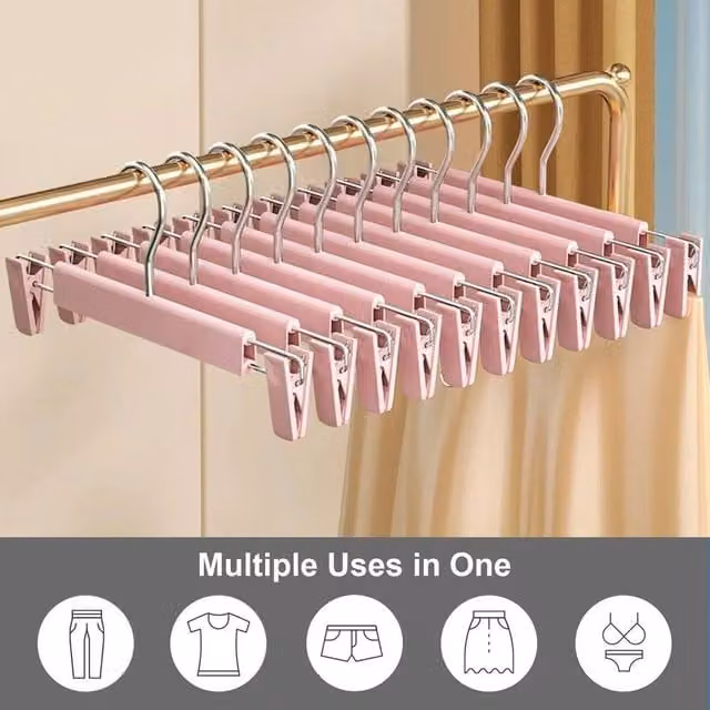 FORGEVIO Pink Trouser and Skirt Hanger Pack of 10 with Clips and Bar, Width: 50 cm