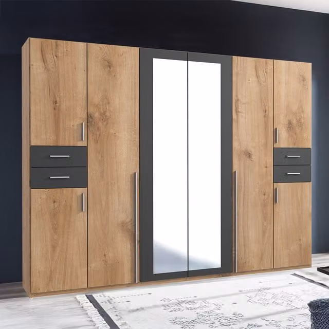 Vegas Modern Sliding Door Wardrobe in Planked Oak, Width: 270 cm