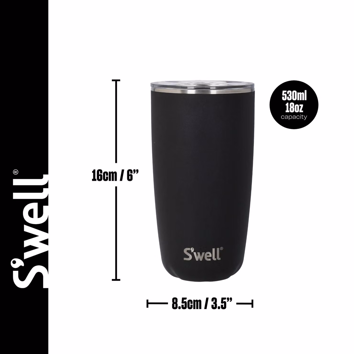S'well Black Stainless Steel Tumbler, 530ml – 7