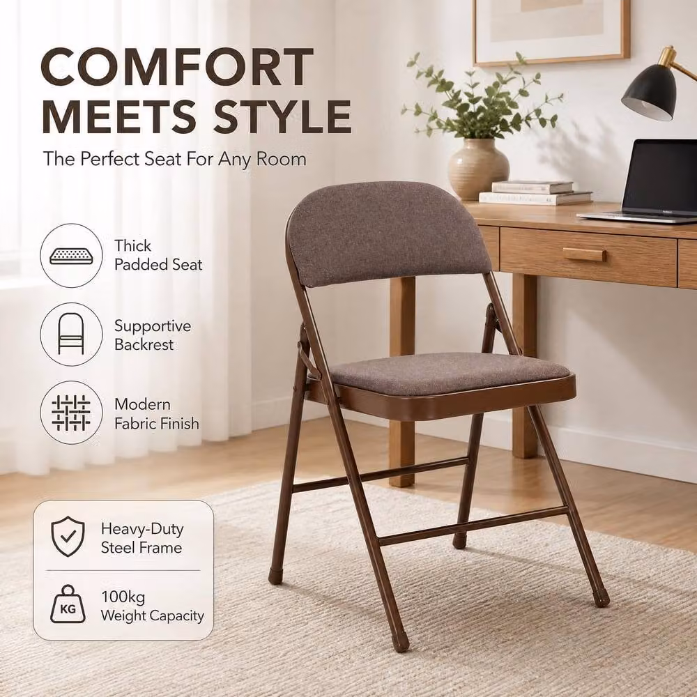 Bravich LTD Padded Fabric Folding Dining Chair in Brown – 7
