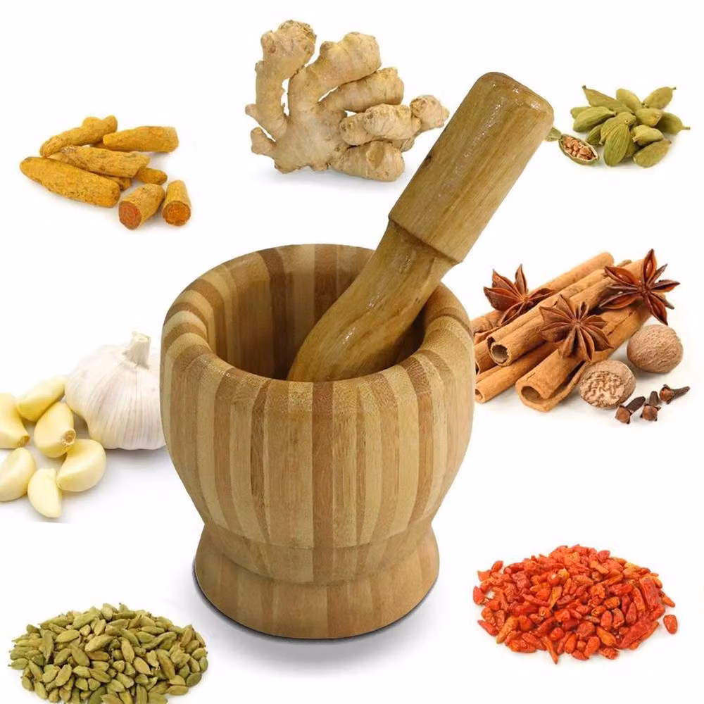 PAWNORA Bamboo Pestle and Mortar Set, Brown, Diameter: 10 cm – 3