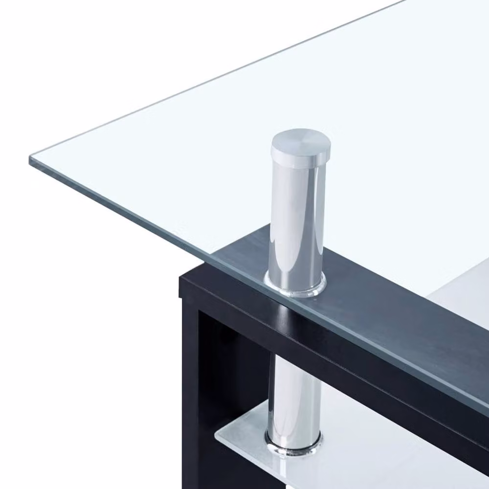 Berkfield Home Modern Rectangular Coffee Table in Black and Transparent Tempered Glass, W/D/H: 95 x 55 x 40 cm – 2