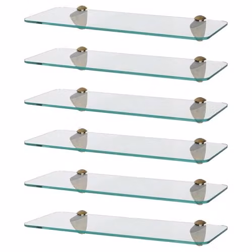 Harbour Housewares 6x Wall-Mounted Rounded Floating Glass Bathroom Shelves in Gold and Transparent, Width: 40 cm – 1