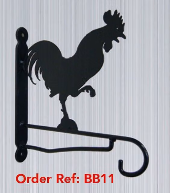 Poppyforge Cockerel Feature Steel Hanging Basket Holder, Black, Height: 33 cm