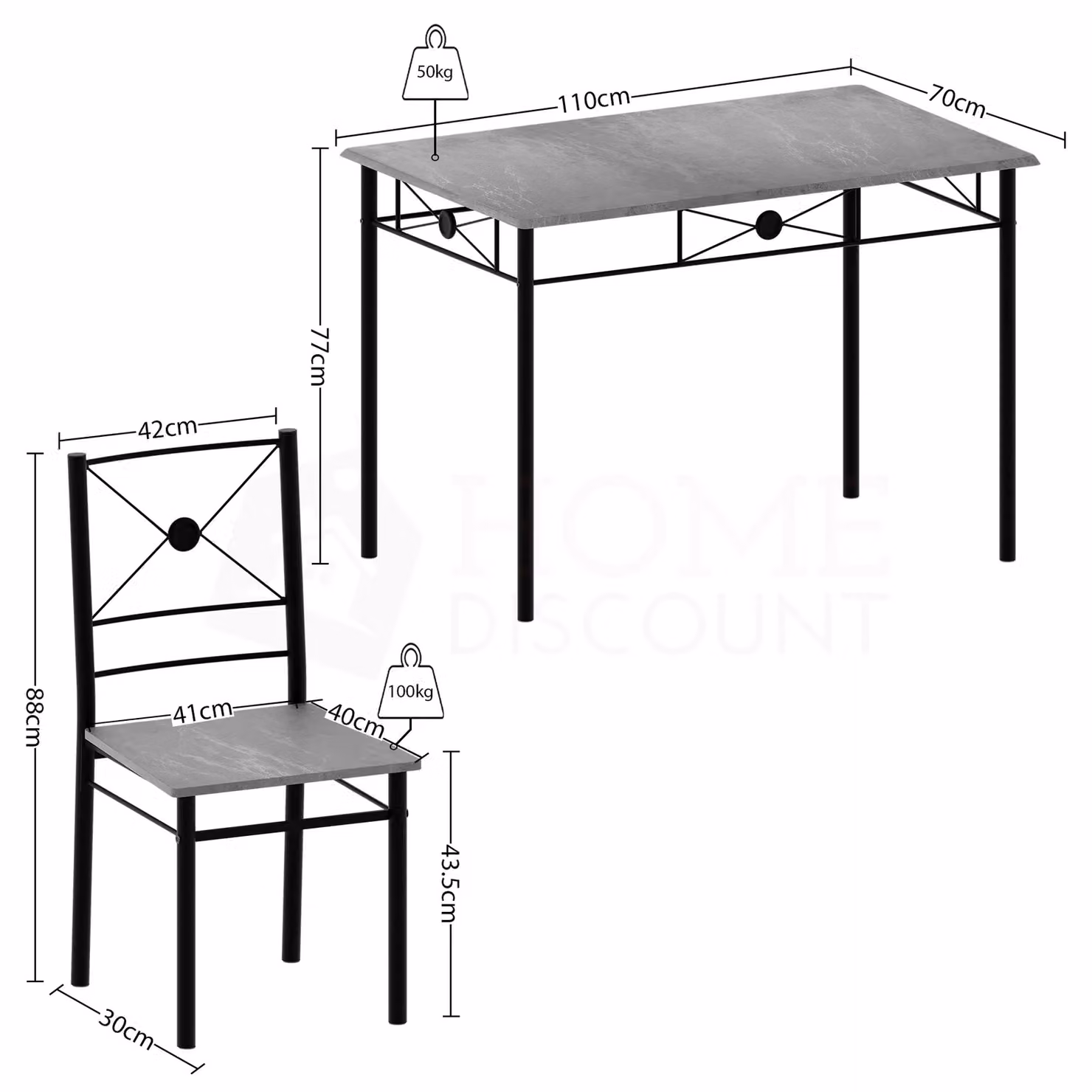 Home Discount Vida Designs Roslyn 4 Seater Grey Dining Set with Rectangular Table and Metal Chairs – 2