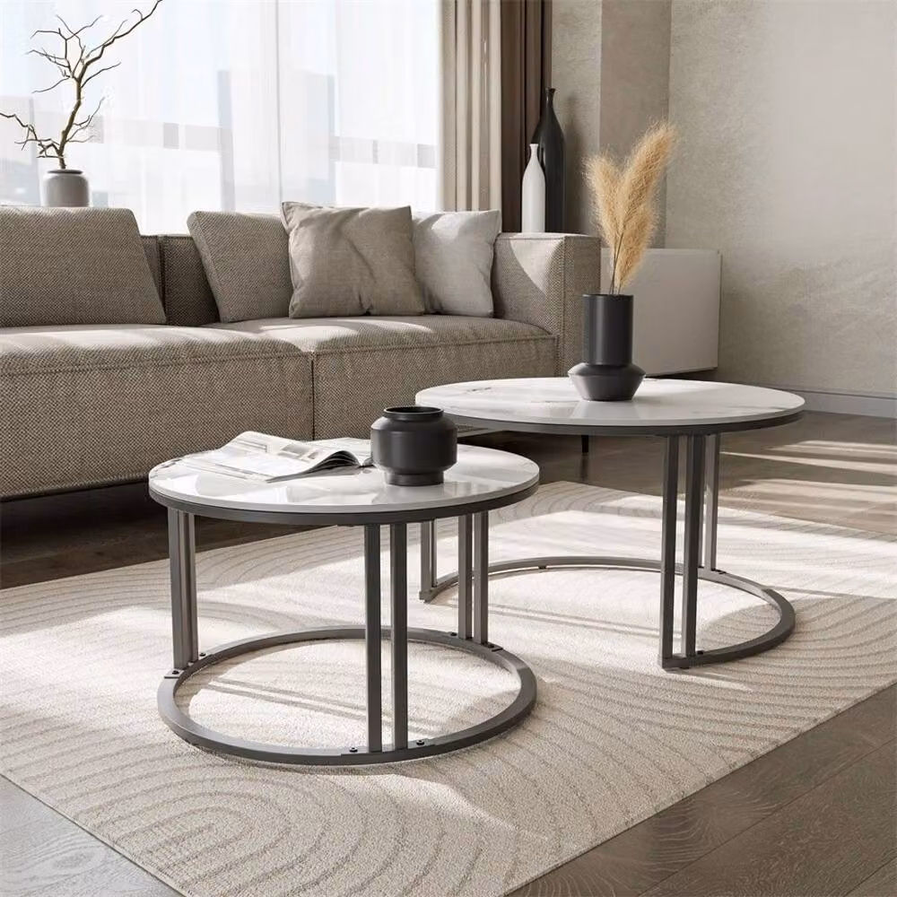 VOGREX Round Ceramic Coffee Table in White with High Gloss Finish, W: 100 cm, D: 80 cm, H: 41 cm – 5