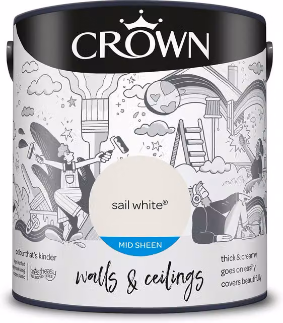 Crown Walls and Ceilings Mid Sheen Emulsion White 2.5l