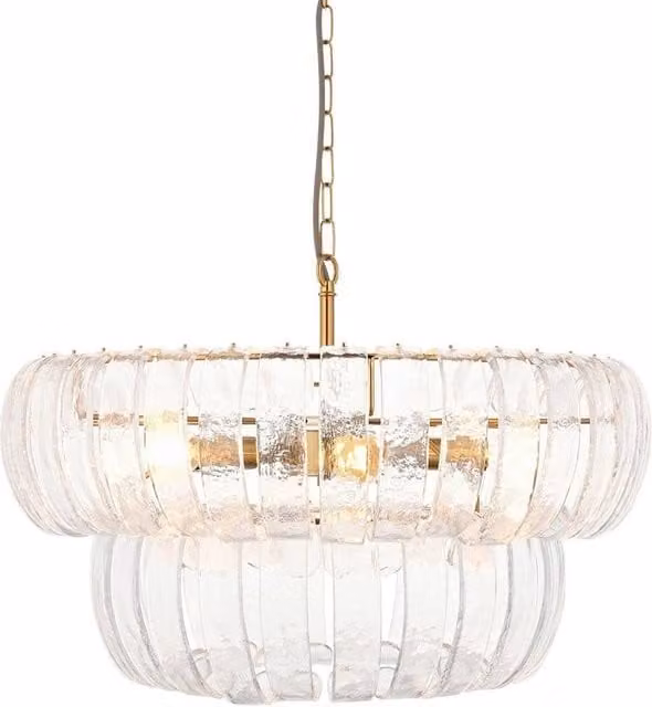 Netlighting Montrose Pendant Light with Handmade Transparent Glass and Gold/Brass Metal Finish, 6x E14