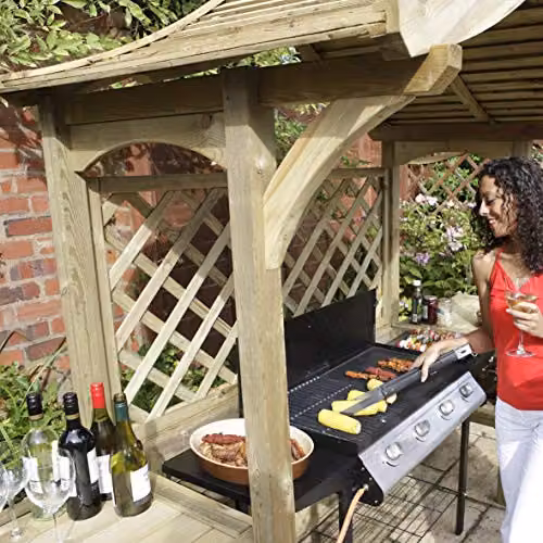 Rowlinson Party Arbour and Barbeque Shelter in Brown Rustic Timber, W/D/H: 240 x 129 x 181 cm – 4