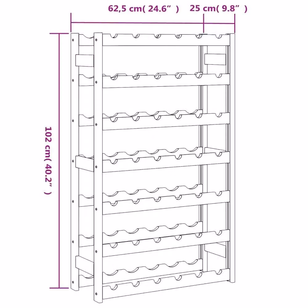 Berkfield Home Beautiful Brown Solid Pine Wood Wine Rack for 42 Bottles, W/D/H: 102 x 25 x 25 cm – 5