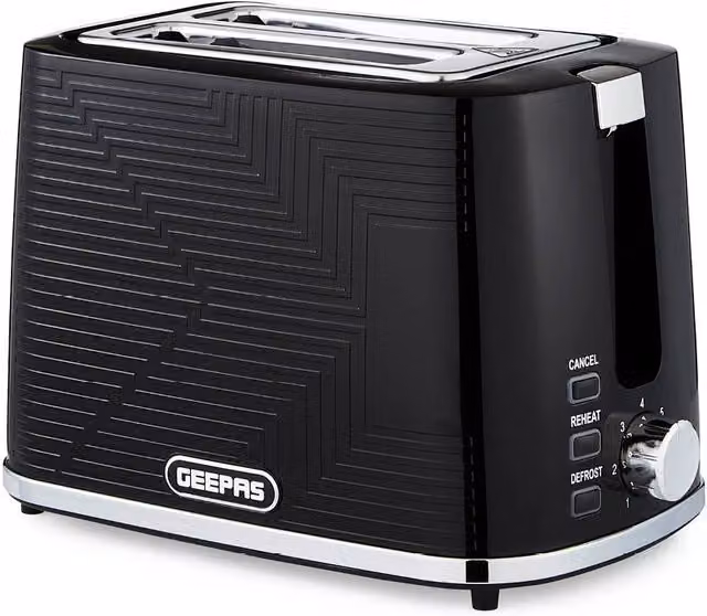 Geepas Opus Collection 2 Slice Bread Toaster with 7 Level Browning Control and Crumb Tray, Black