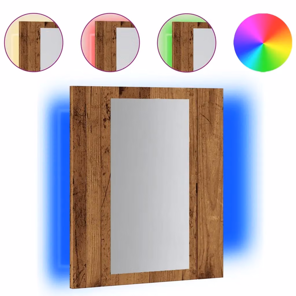 Berkfield Home LED Bathroom Mirror Cabinet in Brown Old Wood, W/D/H: 40 x 12 x 45 cm – 2