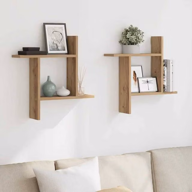 Berkfield Home Artisan Oak Wall Shelves, 2 Pack, Brown, W/D/H: 50 x 12 x 50 cm