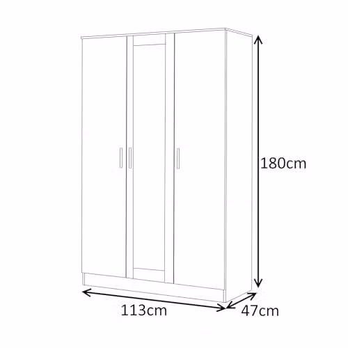 Reflect 3 Door Mirrored Wardrobe in Black Gloss and Black Oak, H 180 x W 113 x D 47 cm – 2