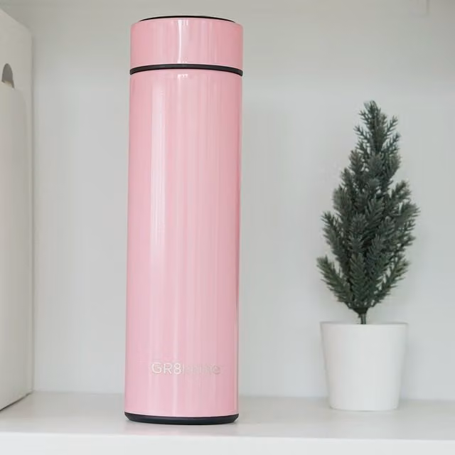 Gr8 Home Pink Vacuum Flask Water Bottle with Temperature Display, 500ml