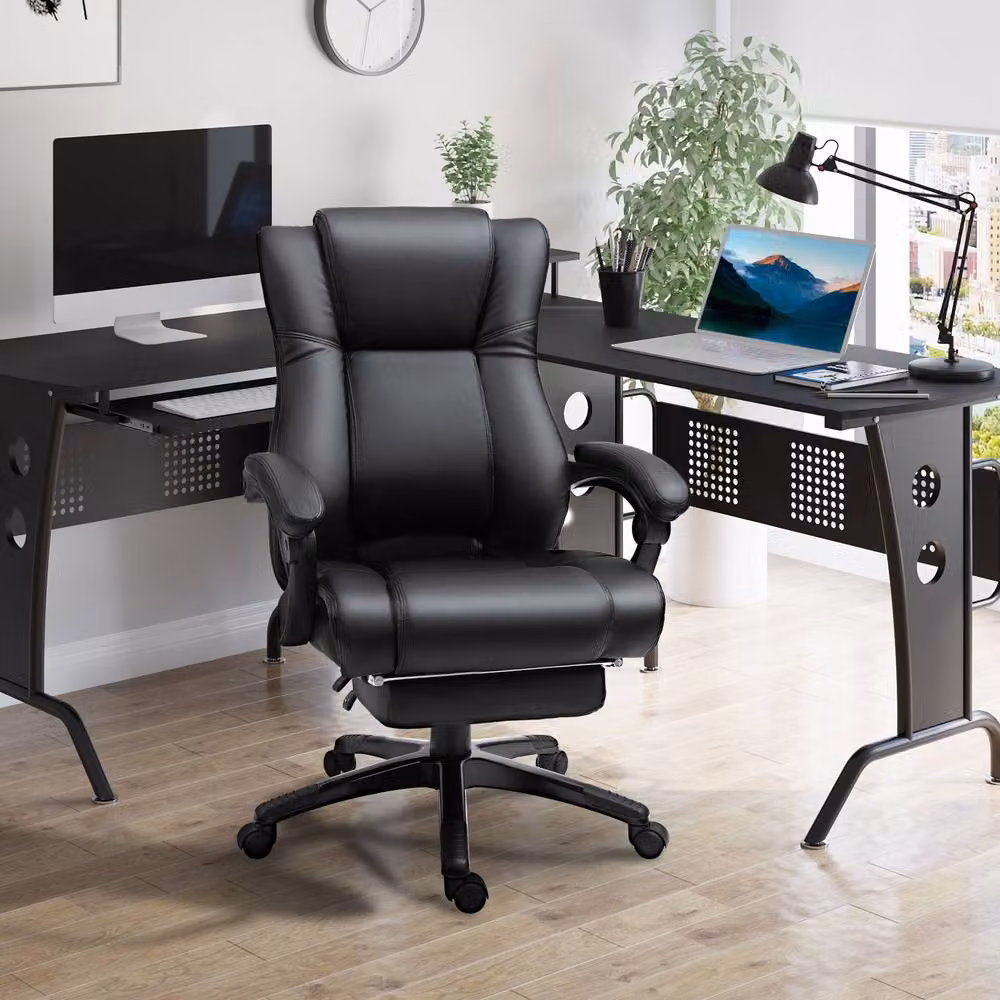STILVORA Black Synthetic Leather Executive Office Chair with Footrest, Headrest and Armrests – 2