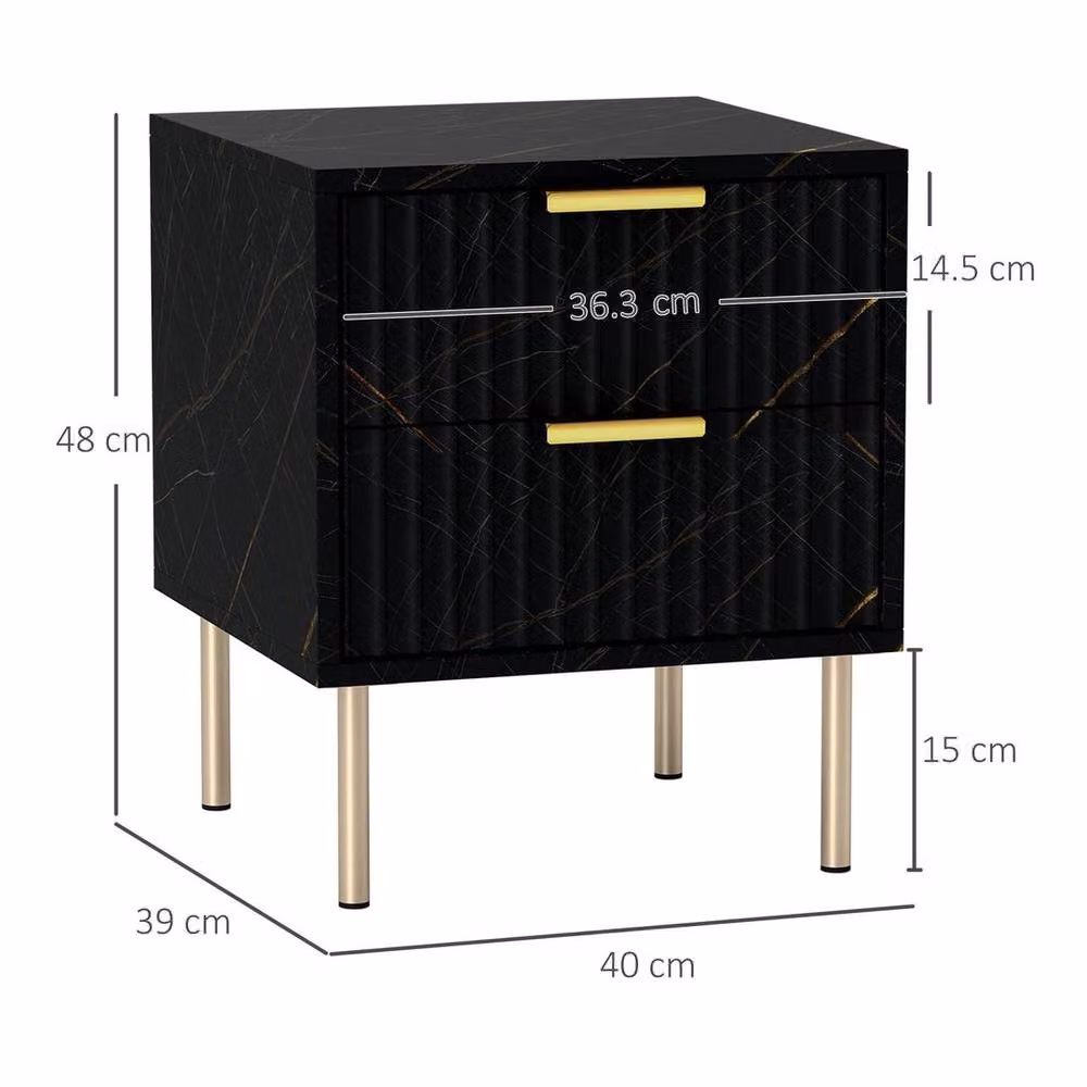 PAWNORA Modern Abstract Bedside Cabinet in Black and Gold – 2